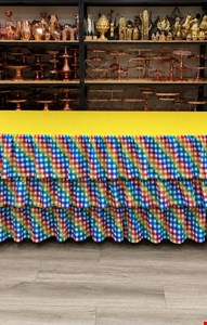 Toalha mesa quadriculada babados, tampo amarelo 2mL X 80cmA