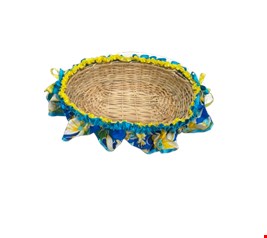 Cesto Oval com babado Junino azul e amarelo G
