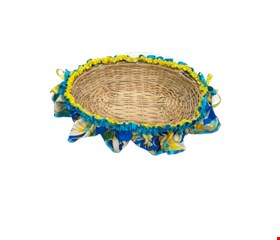 Cesto Oval com babado Junino azul e amarelo G