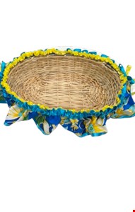 Cesto Oval com babado Junino azul e amarelo G