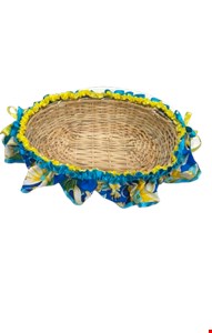 Cesto Oval com babado Junino azul e amarelo G