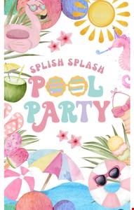 Painel vertical tecido sublimado Pool Party Splish Splash aquarelado 2mA x 90cmL Painel vertical tecido sublimado Pool Party Splish Splash aquarelado 2mA x 90cmL