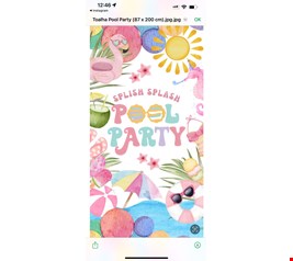 Painel vertical tecido sublimado Pool Party Splish Splash aquarelado 2mA x 90cmL Painel vertical tecido sublimado Pool Party Splish Splash aquarelado 2mA x 90cmL