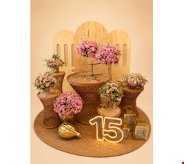 Decoração - 15 anos Rosa & Madeira 