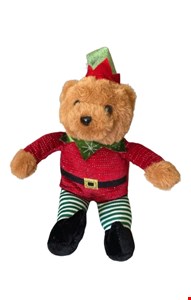 Temático Natal - Urso Blusa Vermelha e Calça Listrada Verde 26cmA