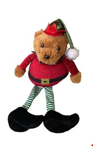 Temático Natal - Urso Blusa Vermelha e Calça Listrada Verde 30cmA