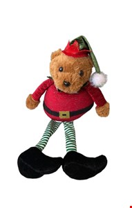 Temático Natal - Urso Blusa Vermelha e Calça Listrada Verde 30cmA Temático Natal - Urso Blusa Vermelha e Calça Listrada Verde 30cmA
