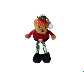 Temático Natal - Urso Blusa Vermelha e Calça Listrada Verde 30cmA