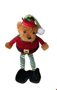 Temático Natal - Urso Blusa Vermelha e Calça Listrada Verde 30cmA