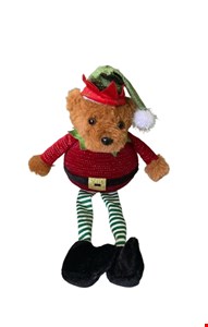 Temático Natal - Urso Blusa Vermelha e Calça Listrada Verde 30cmA Temático Natal - Urso Blusa Vermelha e Calça Listrada Verde 30cmA