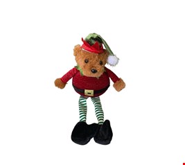 Temático Natal - Urso Blusa Vermelha e Calça Listrada Verde 30cmA Temático Natal - Urso Blusa Vermelha e Calça Listrada Verde 30cmA