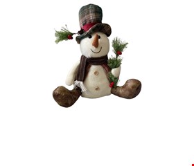 Temático Natal- Boneco de Neve Sentado Chapéu Verde com Galhos 