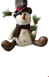 Temático Natal- Boneco de Neve Sentado Chapéu Verde com Galhos 
