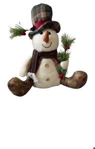 Temático Natal- Boneco de Neve Sentado Chapéu Verde com Galhos Temático Natal- Boneco de Neve Sentado Chapéu Verde com Galhos