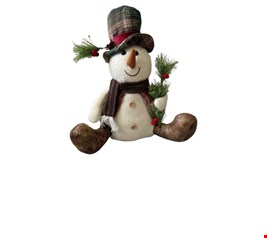 Temático Natal- Boneco de Neve Sentado Chapéu Verde com Galhos Temático Natal- Boneco de Neve Sentado Chapéu Verde com Galhos