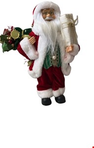 Temático Natal - Papai Noel Com Saco De Presente Verde com Bateria e Presente na Mão
