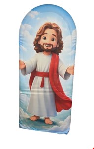 Painel Oval Vertical Tecido Sublimado Jesus Meu Amigo 2mA X 1mL
