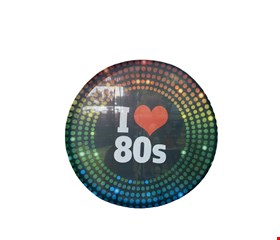 Painel Redondo Tecido Sublimado -I lOVE ANOS 80 1,50mD