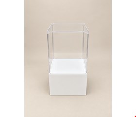 Cubo Acrílico Duplo Transparente e Base Branca M 71cmA 34cmL