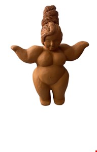 Escultura Gordinha em Barro Marron 33cmA