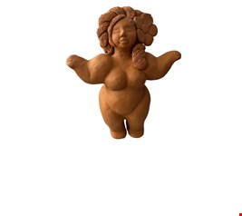 Escultura Gordinha Com Flor em Barro 33cmA