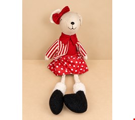Temático Natal- Urso Cachorra Sentada Laço Vermelho 28cmA