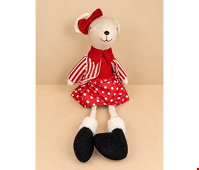 Temático Natal- Urso Cachorra Sentada Laço Vermelho 28cmA
