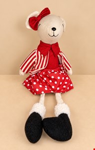 Temático Natal- Urso Cachorra Sentada Laço Vermelho 28cmA