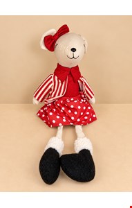 Temático Natal- Urso Cachorra Sentada Laço Vermelho 28cmA