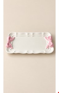 Bandeja Retangular Babado Com Dois Laço Rosa 19cmL 12cmD PP Bandeja Retangular Babado Com Dois Laço Rosa 19cmL 12cmD PP