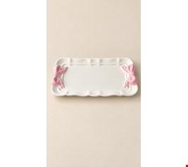 Bandeja Retangular Babado Com Dois Laço Rosa 19cmL 12cmD PP Bandeja Retangular Babado Com Dois Laço Rosa 19cmL 12cmD PP