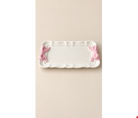Bandeja Retangular Babado Com Dois Laço Rosa 19cmL 12cmD PP Bandeja Retangular Babado Com Dois Laço Rosa 19cmL 12cmD PP