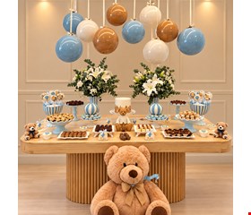 Decoração- Chá de Bebê Azul com Branco V Decoração- Chá de Bebê Azul com Branco V